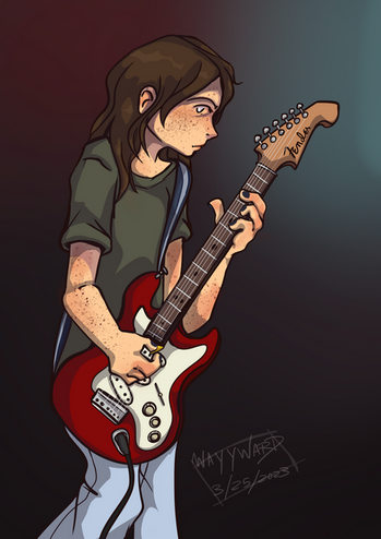 Kelly with her guitar, art by me